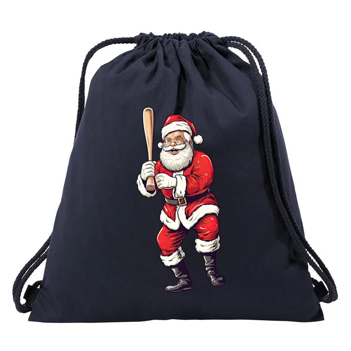 Santa Claus With Baseball Bat Christmas Baseball Lovers Cute Gift Drawstring Bag