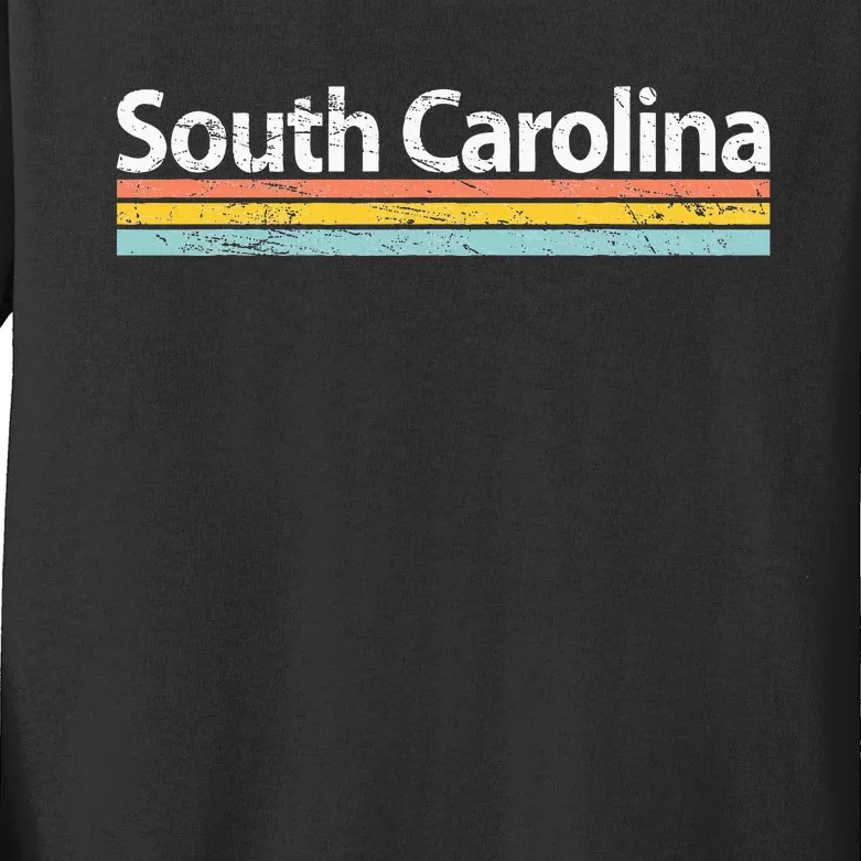 South Carolina Worn Design Style Retro Stripes Classic Kids Long Sleeve Shirt