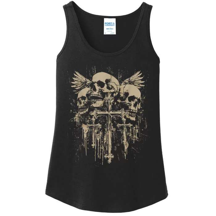 Skull Cross Wings Goth Alt Grunge Gothic Emo Aesthetic Ladies Essential Tank