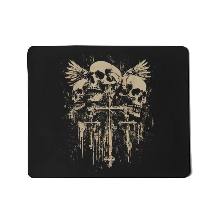 Skull Cross Wings Goth Alt Grunge Gothic Emo Aesthetic Mousepad