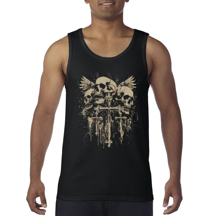 Skull Cross Wings Goth Alt Grunge Gothic Emo Aesthetic Tank Top