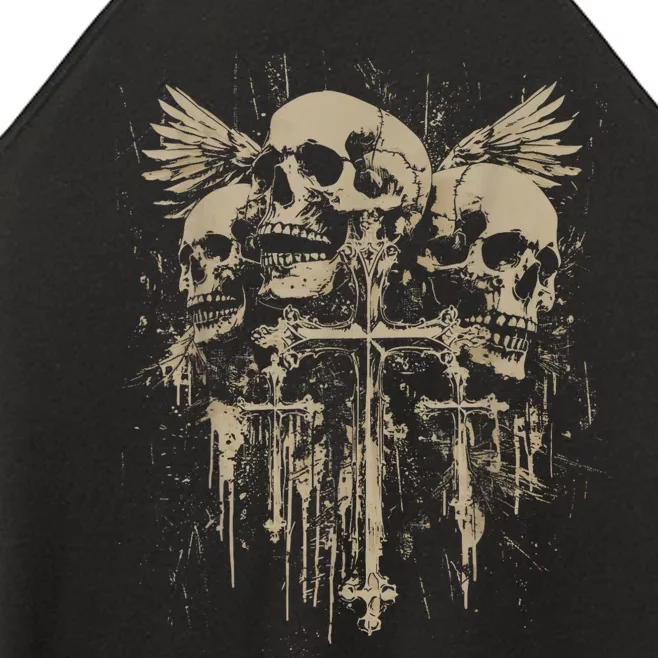 Skull Cross Wings Goth Alt Grunge Gothic Emo Aesthetic Women’s Perfect Tri Rocker Tank