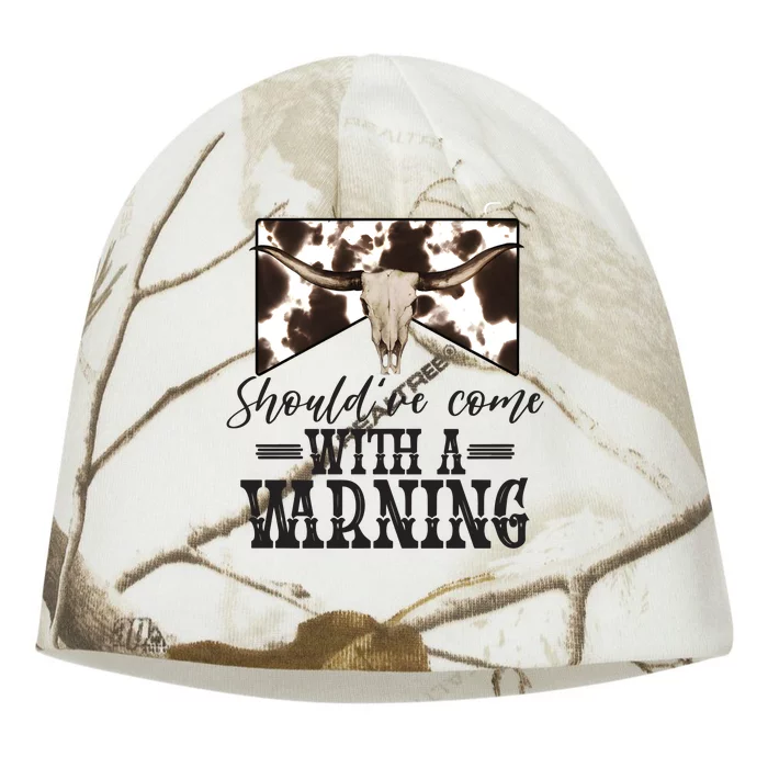 Shouldve Come With A Warning Cow Skull Wild West Kati - Camo Knit Beanie