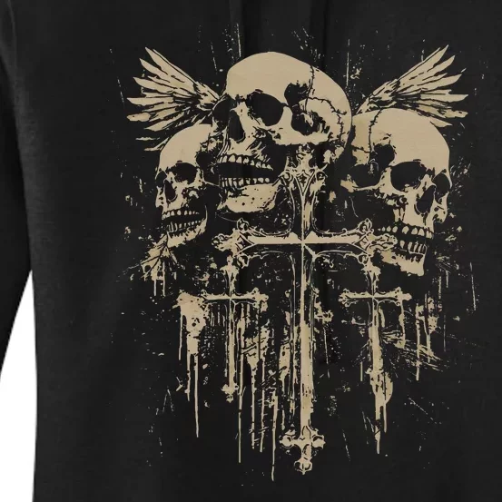 Skull Cross Wings Goth Alt Grunge Gothic Emo Aesthetic Women's Pullover Hoodie