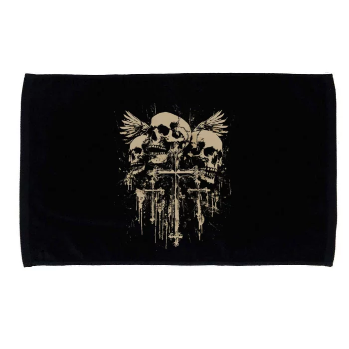 Skull Cross Wings Goth Alt Grunge Gothic Emo Aesthetic Microfiber Hand Towel