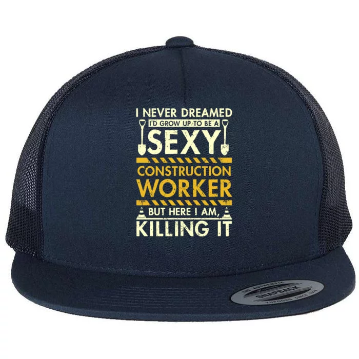 Sexy Construction Worker Gift Flat Bill Trucker Hat