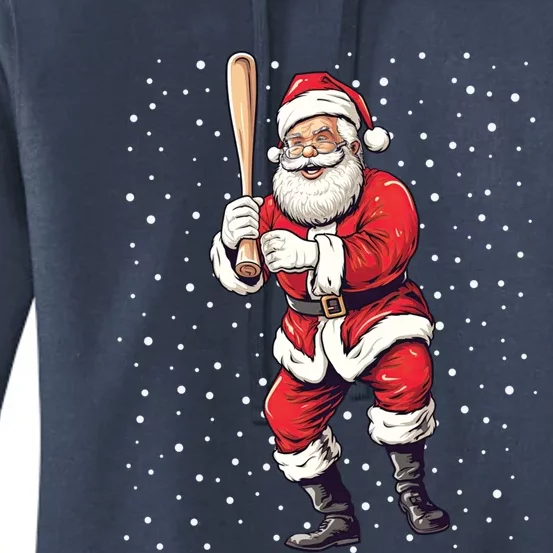 Santa Claus With Baseball Bat Christmas Baseball Player Xmas Gift Women's Pullover Hoodie