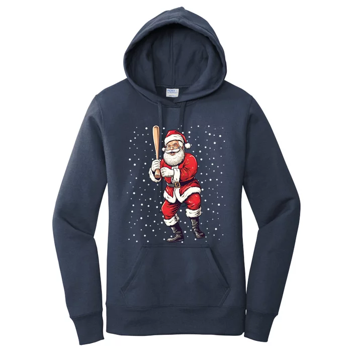 Santa Claus With Baseball Bat Christmas Baseball Player Xmas Gift Women's Pullover Hoodie