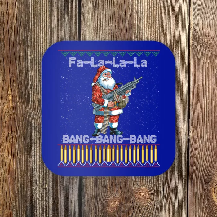 Santa Claus With A Big Gun Singing Christmas Song Funny Ugly Funny Gift Coaster