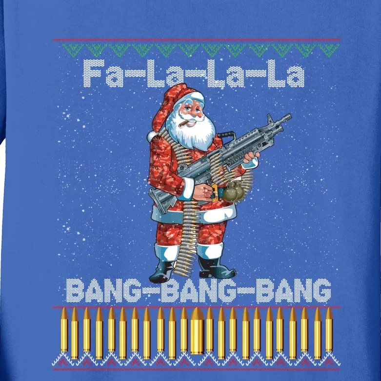 Santa Claus With A Big Gun Singing Christmas Song Funny Ugly Funny Gift Kids Long Sleeve Shirt