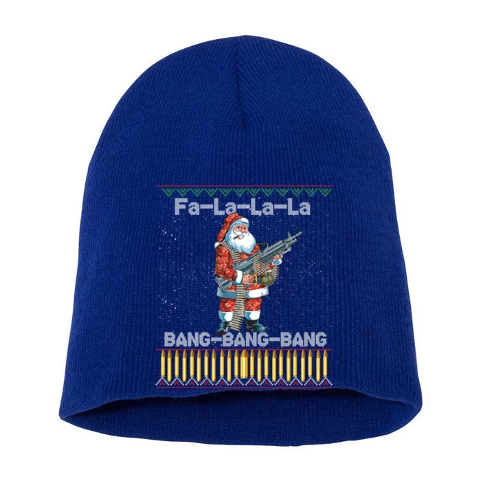 Santa Claus With A Big Gun Singing Christmas Song Funny Ugly Funny Gift Short Acrylic Beanie