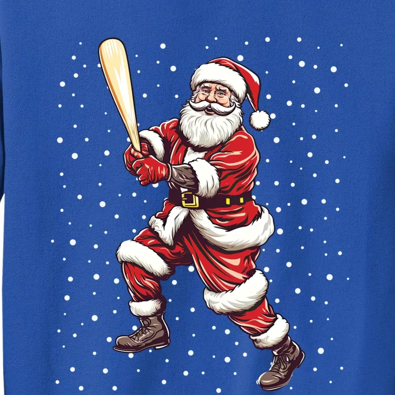 Santa Claus With Baseball Bat Xmas Snow Baseball Player Gift Tall Sweatshirt