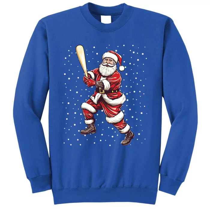 Santa Claus With Baseball Bat Xmas Snow Baseball Player Gift Tall Sweatshirt