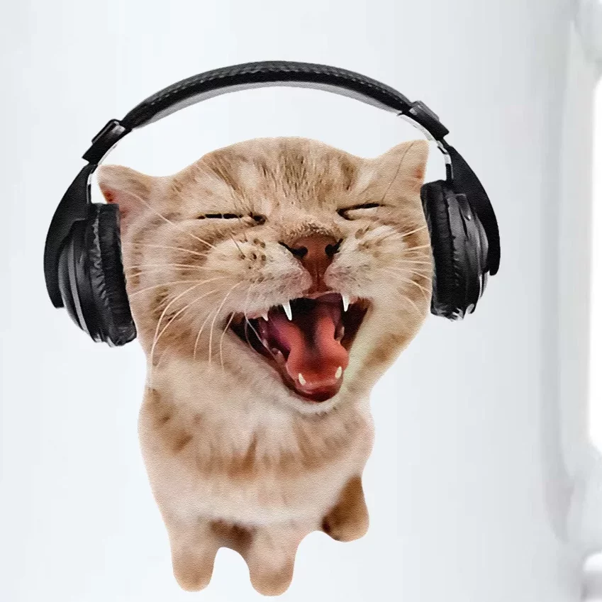 Silly Cat With Headphones Black Color Changing Mug