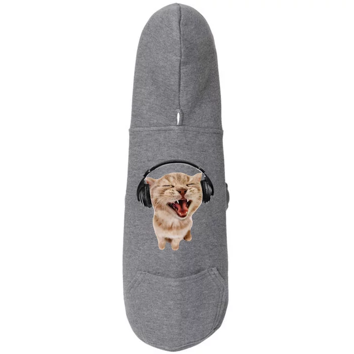 Silly Cat With Headphones Doggie 3-End Fleece Hoodie