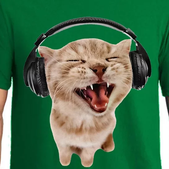 Silly Cat With Headphones Pajama Set