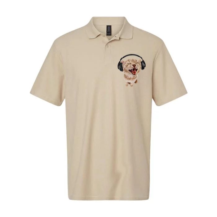 Silly Cat With Headphones Softstyle Adult Sport Polo