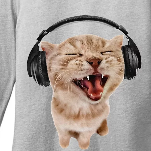 Silly Cat With Headphones Womens CVC Long Sleeve Shirt