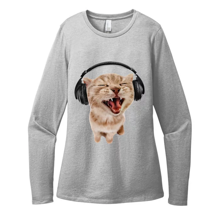 Silly Cat With Headphones Womens CVC Long Sleeve Shirt