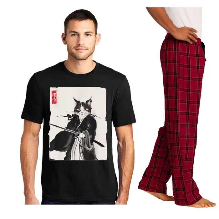 Samurai Cat Warrior Ink Art Funny Japanese Style Pajama Set