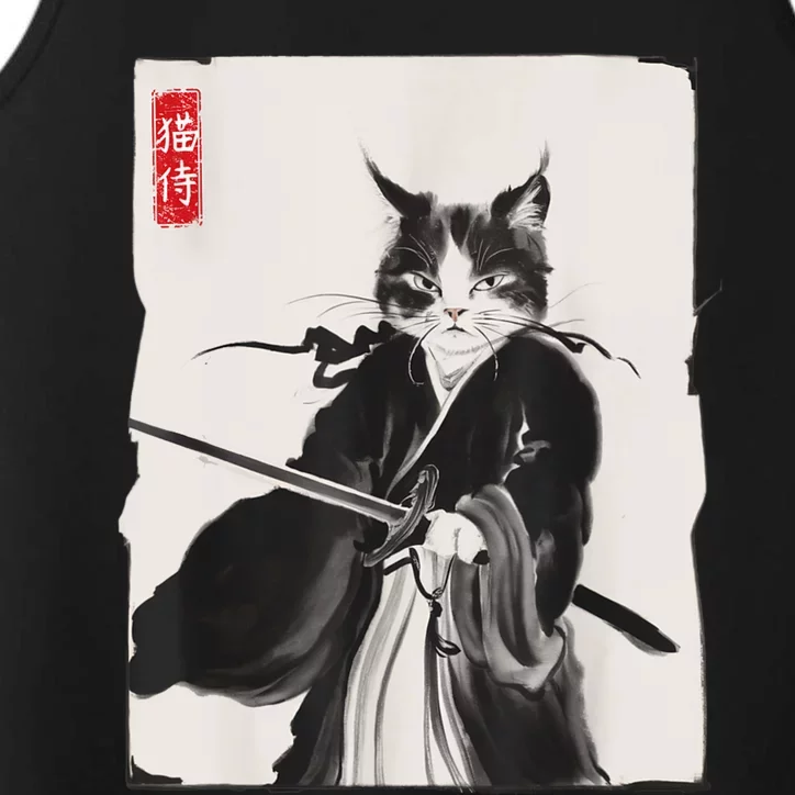 Samurai Cat Warrior Ink Art Funny Japanese Style Performance Tank