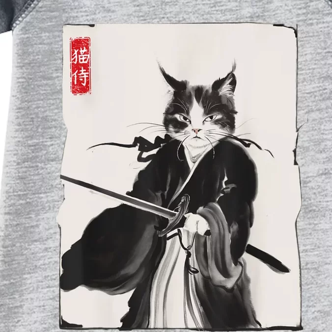 Samurai Cat Warrior Ink Art Funny Japanese Style Infant Baby Jersey Bodysuit