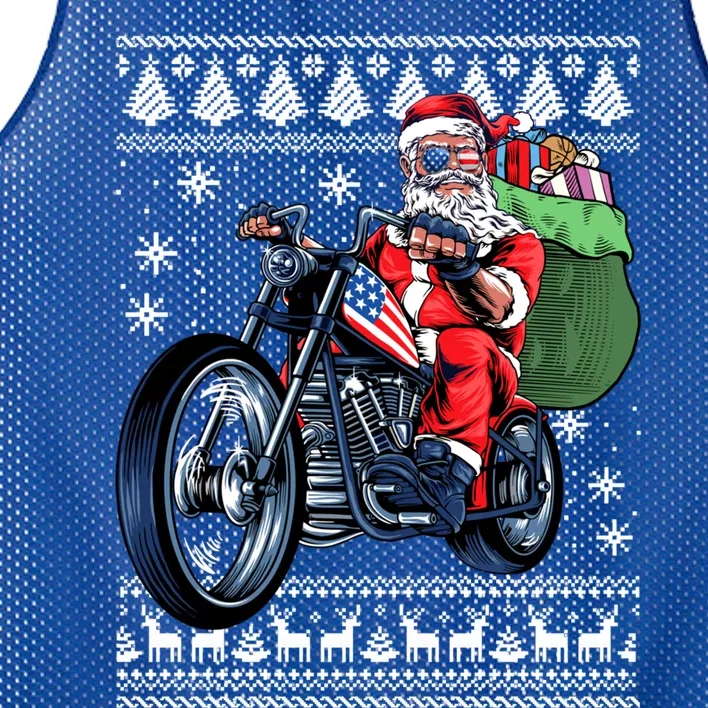 Santa Claus With Motorcycle Xmas Tree Ugly Xmas Mesh Reversible Basketball Jersey Tank