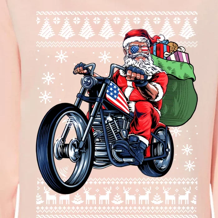 Santa Claus With Motorcycle Xmas Tree Ugly Xmas Womens California Wash Sweatshirt