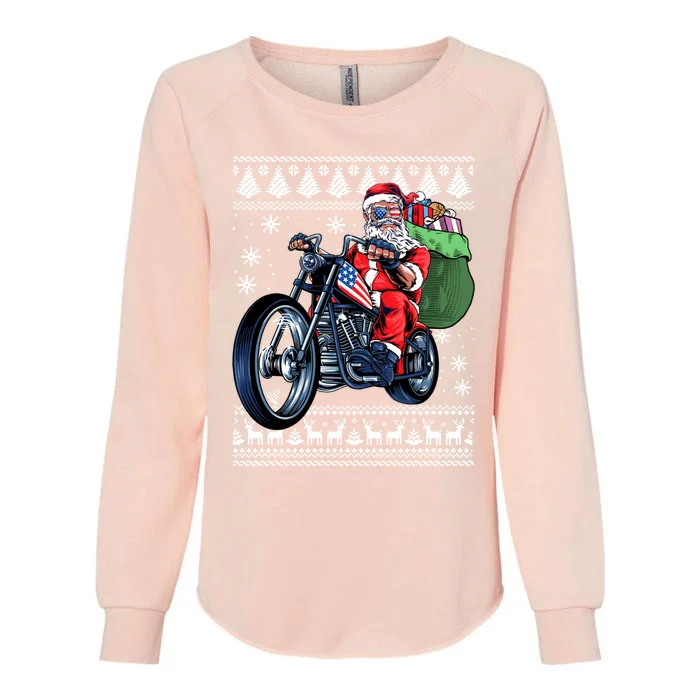 Santa Claus With Motorcycle Xmas Tree Ugly Xmas Womens California Wash Sweatshirt