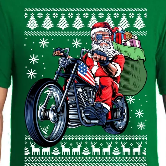 Santa Claus With Motorcycle Xmas Tree Ugly Xmas Pajama Set