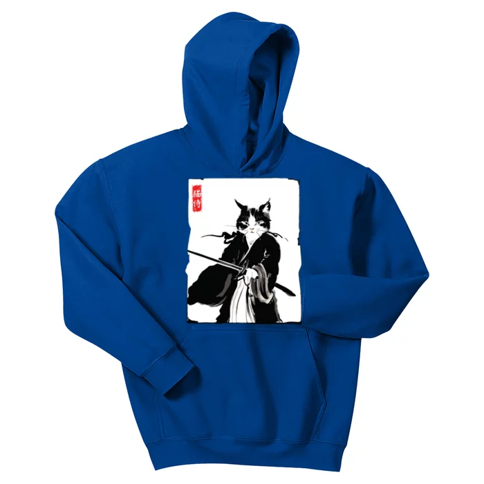 Samurai Cat Warrior Ink Art Funny Japanese Style Kids Hoodie