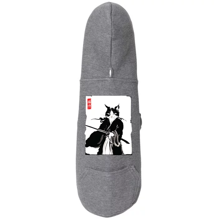 Samurai Cat Warrior Ink Art Funny Japanese Style Doggie 3-End Fleece Hoodie