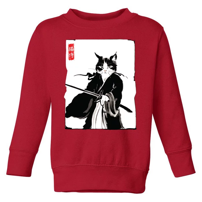 Samurai Cat Warrior Ink Art Funny Japanese Style Toddler Sweatshirt