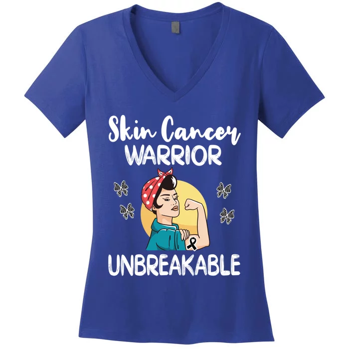 Skin Cancer Warrior Black Ribbon Melanoma Awareness Gift Women's V-Neck T-Shirt