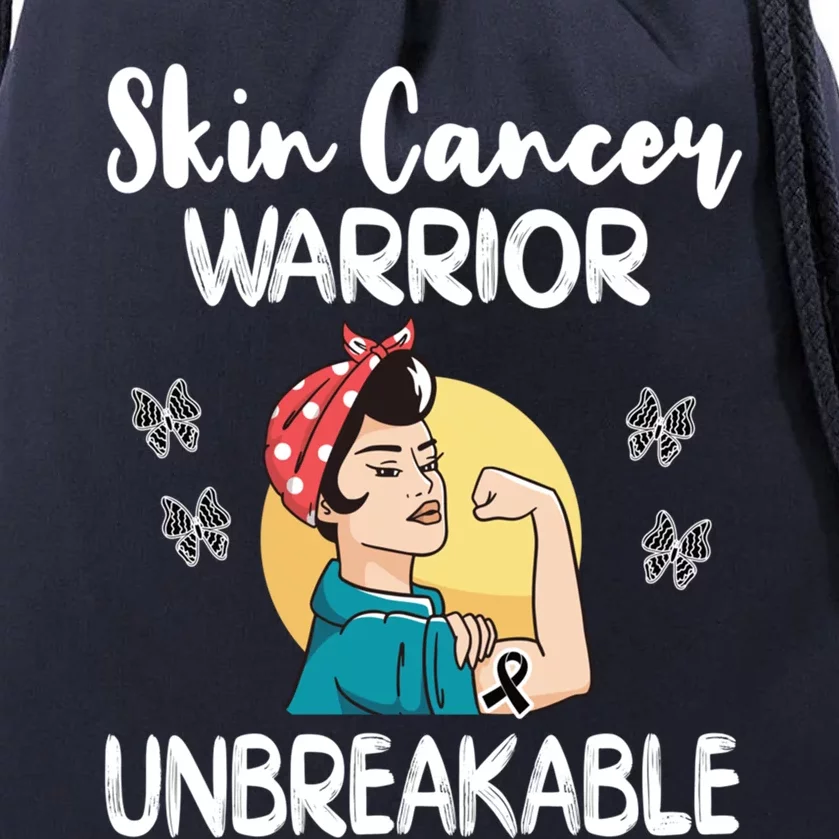 Skin Cancer Warrior Black Ribbon Melanoma Awareness Gift Drawstring Bag