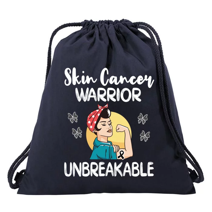 Skin Cancer Warrior Black Ribbon Melanoma Awareness Gift Drawstring Bag