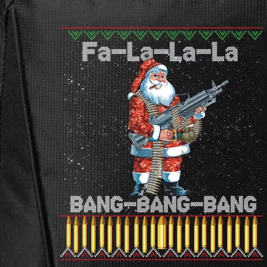 Santa Claus With A Big Gun Singing Christmas Song Funny Ugly Gift City Backpack