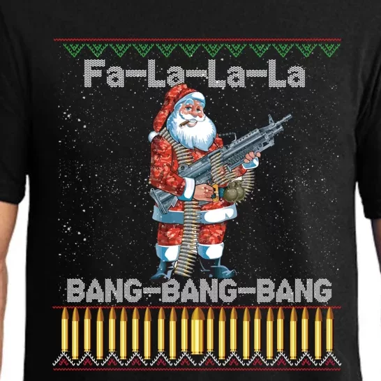 Santa Claus With A Big Gun Singing Christmas Song Funny Ugly Gift Pajama Set