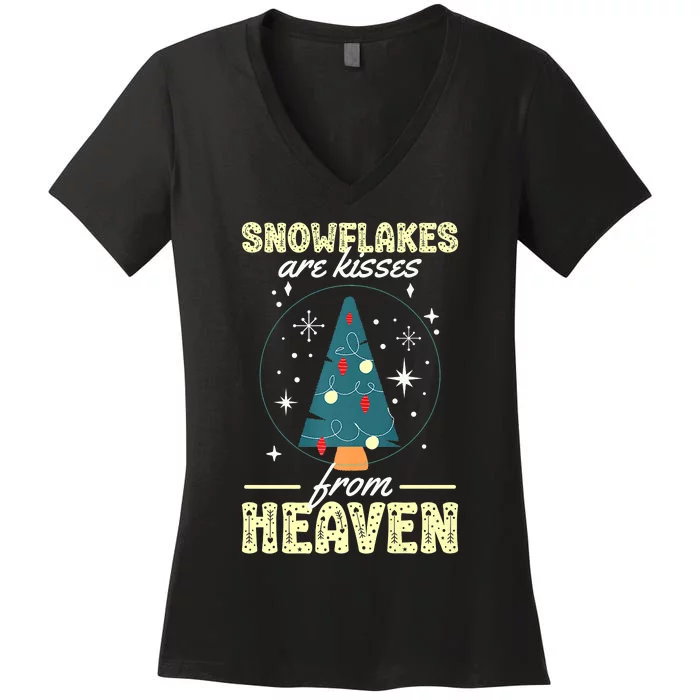 Santa Claus Xmas Snowflakes Are Kisses From Heaven Christmas Women's V-Neck T-Shirt