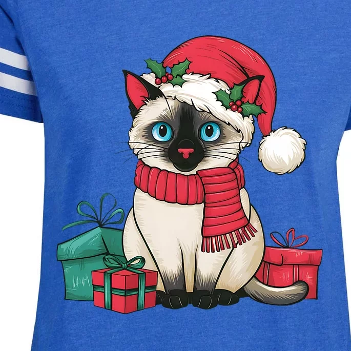 Siamese Cat Xmas Holiday Santa Siamese Cat Christmas Enza Ladies Jersey Football T-Shirt