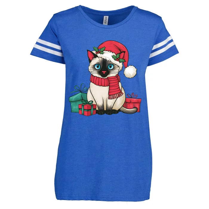 Siamese Cat Xmas Holiday Santa Siamese Cat Christmas Enza Ladies Jersey Football T-Shirt