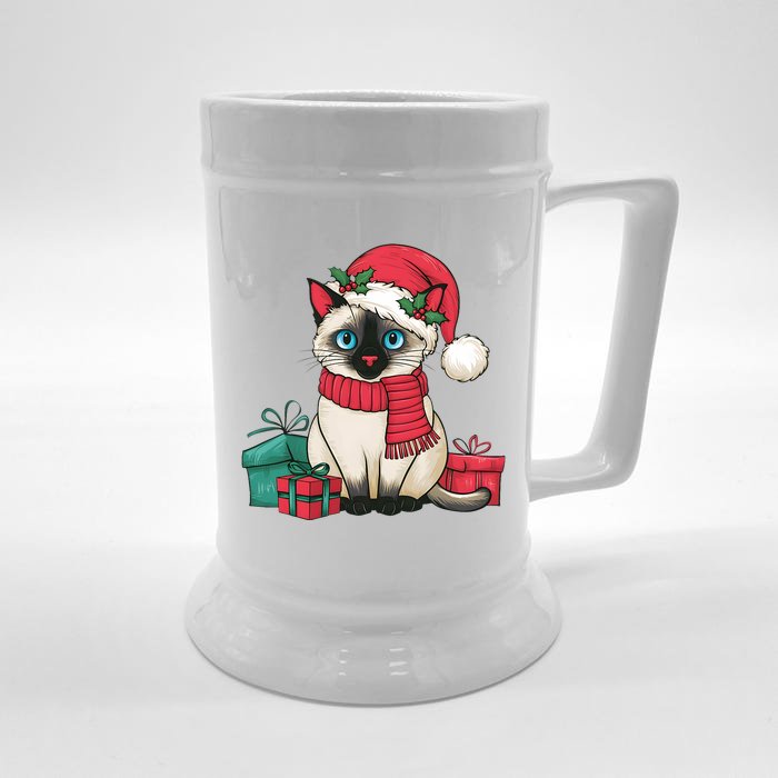 Siamese Cat Xmas Holiday Santa Siamese Cat Christmas Front & Back Beer Stein