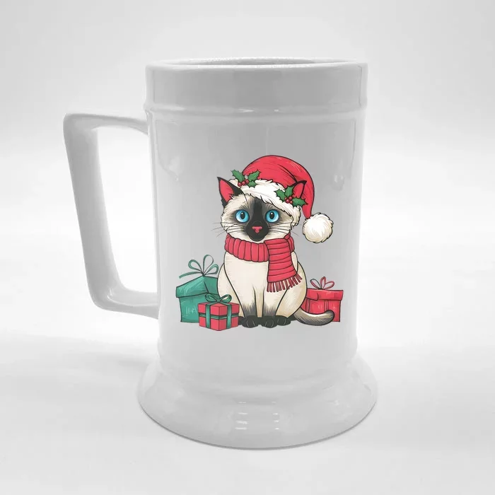 Siamese Cat Xmas Holiday Santa Siamese Cat Christmas Front & Back Beer Stein