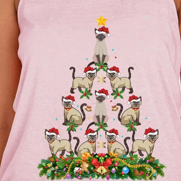 Siamese Cat Xmas Tree Gift Santa Hat Siamese Cat Christmas Great Gift Women's Knotted Racerback Tank