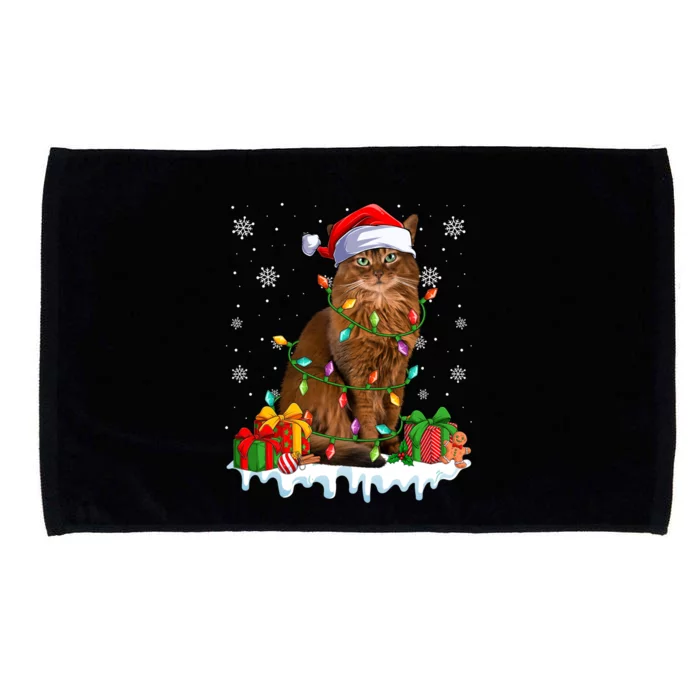 Somali Cat Xmas Light Christmas Kitten Lover Gift Microfiber Hand Towel