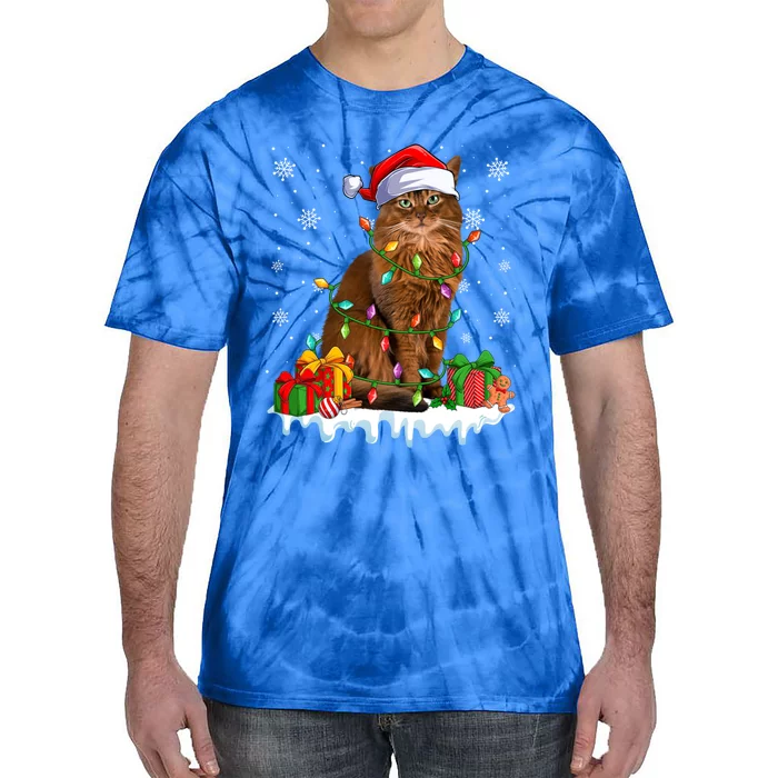 Somali Cat Xmas Light Christmas Kitten Lover Gift Tie-Dye T-Shirt