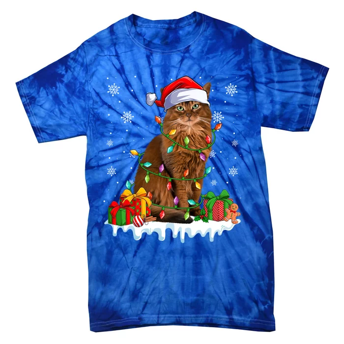 Somali Cat Xmas Light Christmas Kitten Lover Gift Tie-Dye T-Shirt