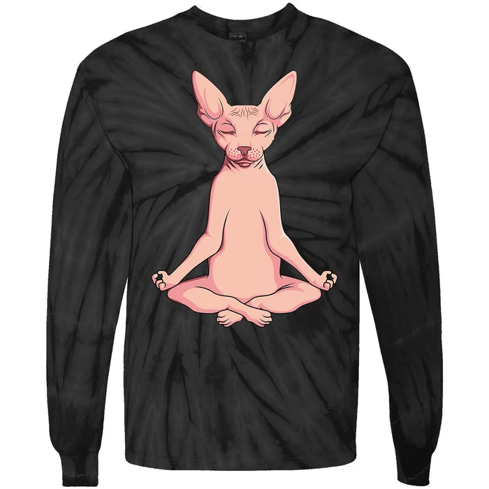 Sphynx Cat Yoga Meditation Breeder Hairless Pet Lover Tie-Dye Long Sleeve Shirt