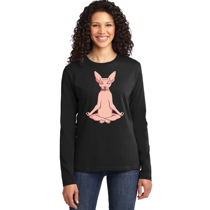 Sphynx Cat Yoga Meditation Breeder Hairless Pet Lover Ladies Long Sleeve Shirt