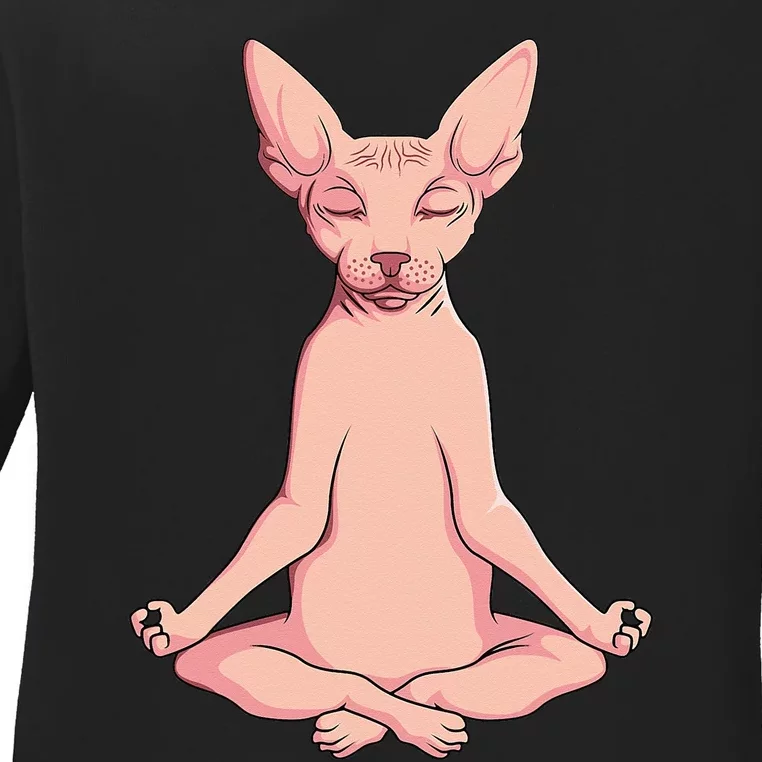 Sphynx Cat Yoga Meditation Breeder Hairless Pet Lover Ladies Long Sleeve Shirt